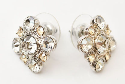 Chanel Earrings Chanel Accessories CC Logo Motif Rhinestone Orange Silver A12