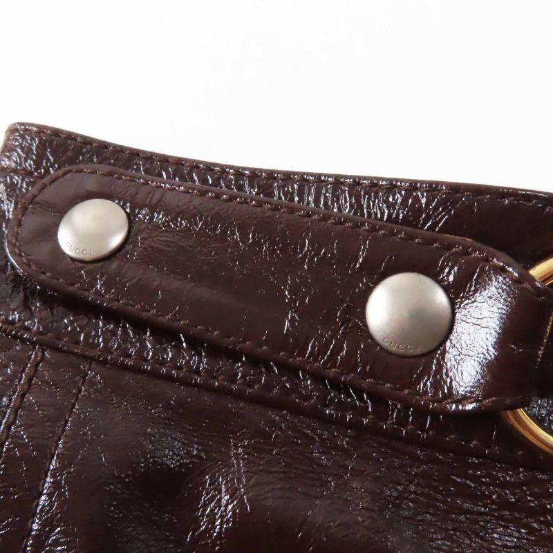 Gucci 410797 Lamb Leather 100% Silk Lining Horsebit Skirt Brown Gold Hardware