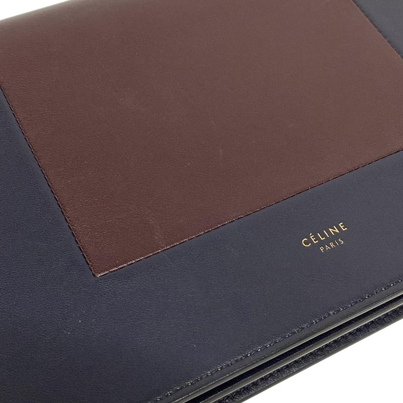 Celine Flamed Evening Clutch Dark Navy And Bordeaux Chain Shoulder/2way Leather