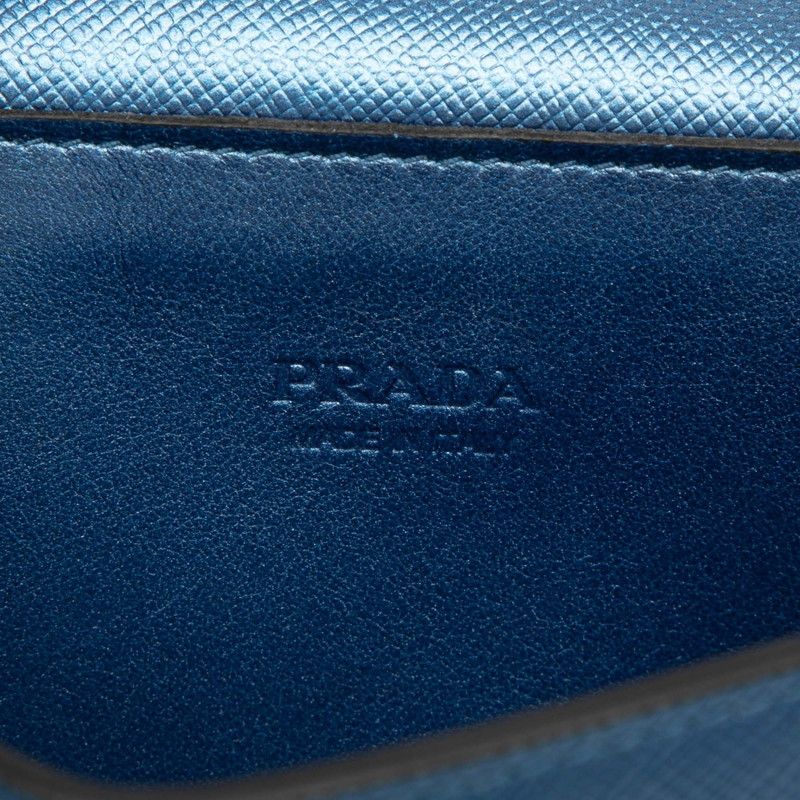 Prada Logo Chain Wallet Shoulder Bag 1dh048 Blue Saffiano Leather Women Prada