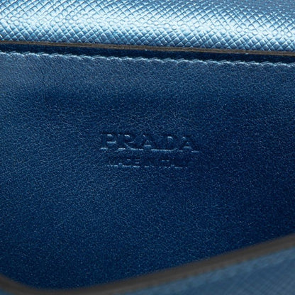 Prada Logo Chain Wallet Shoulder Bag 1dh048 Blue Saffiano Leather Women Prada