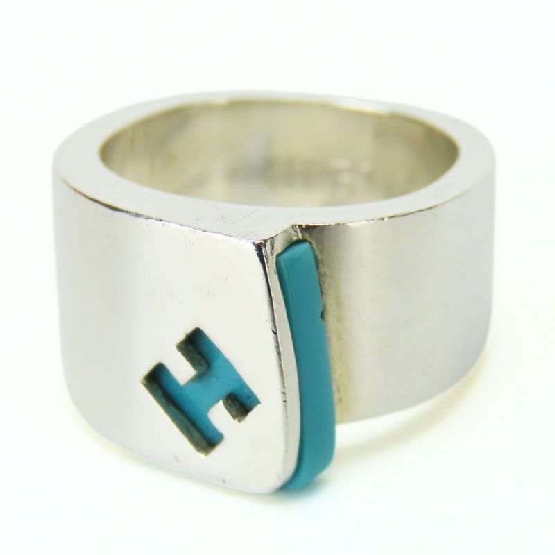 Hermes Ring - Ring Candy 51 Silver 925 Approx 11.1g Silver Light Blue H Logo