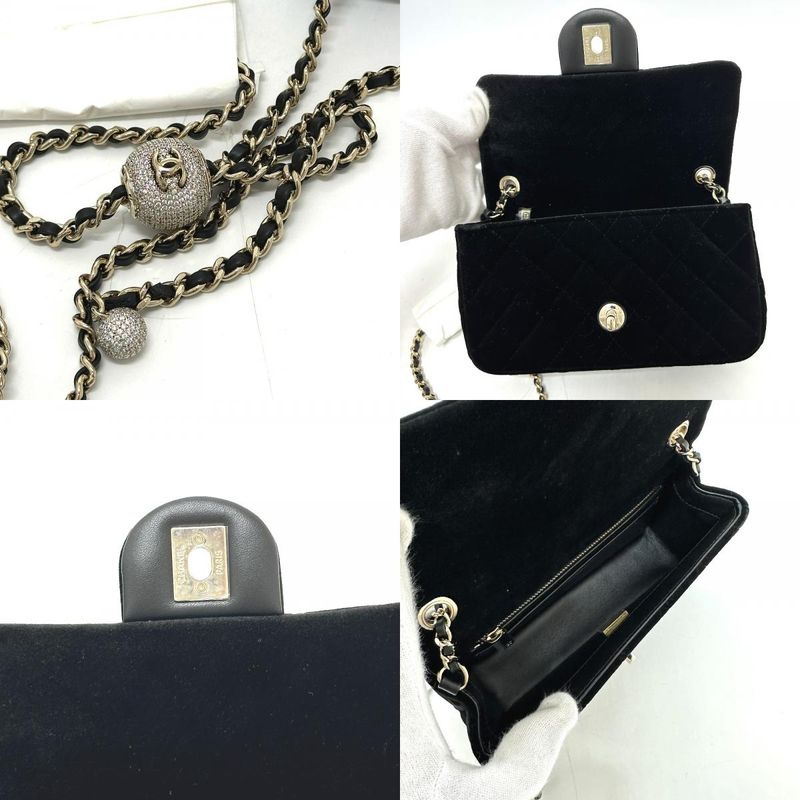 Chanel Shoulder Bag Mini Matelasse 20 As1787 Velour Black