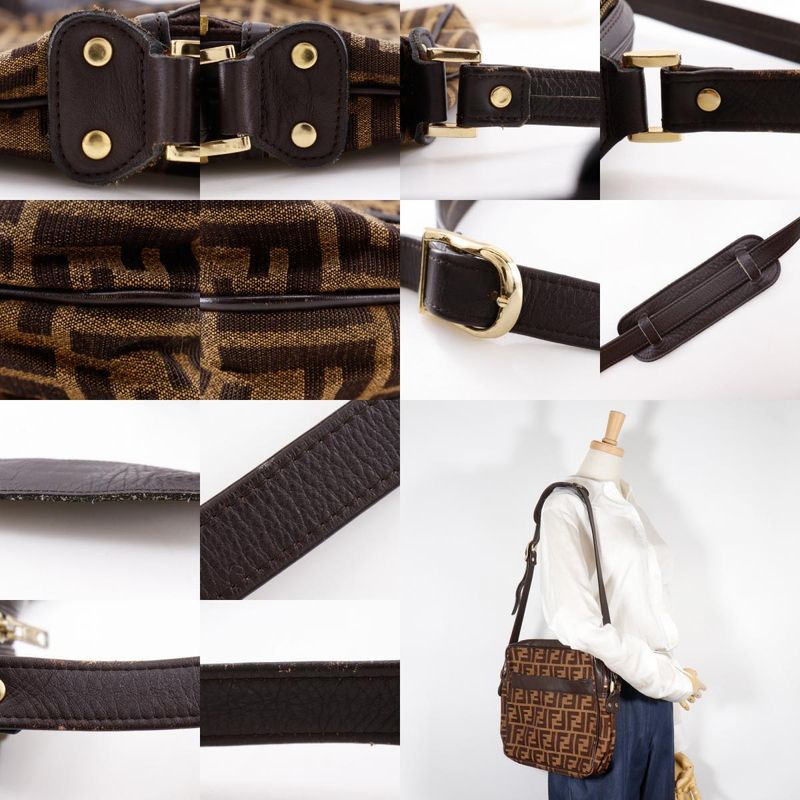 Fendi Zucca Nylon Canvas Brown Women Shoulder Bag