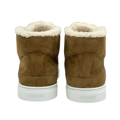 Hermes Daydream Sneakers Shoes Suede Shearling Brown Silver High Cut Sneakers
