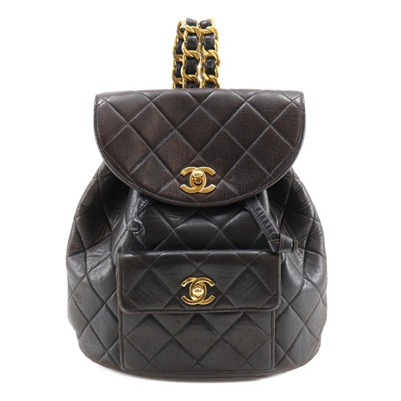 Chanel Matelasse Chain Backpack Coco Mark A10177 Lambskin Black Women's