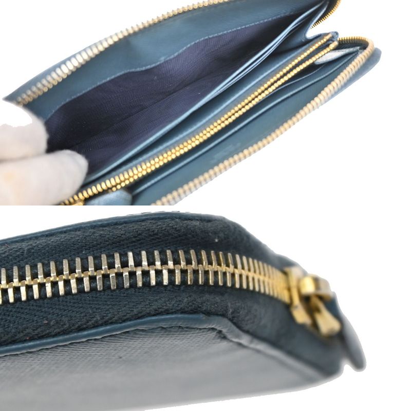 Prada Long Wallet Round Zipper Saffiano Blue 30ka915