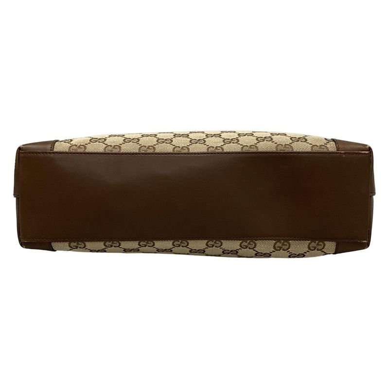 Gucci Handbag GG Pattern 21119 Beige And Dark Brown Leather