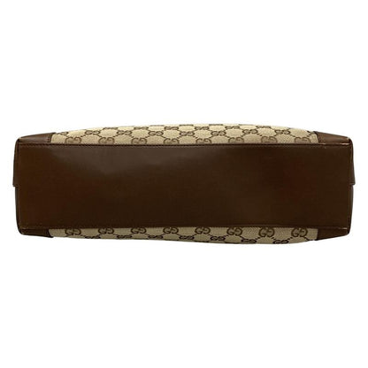 Gucci Handbag GG Pattern 21119 Beige And Dark Brown Leather