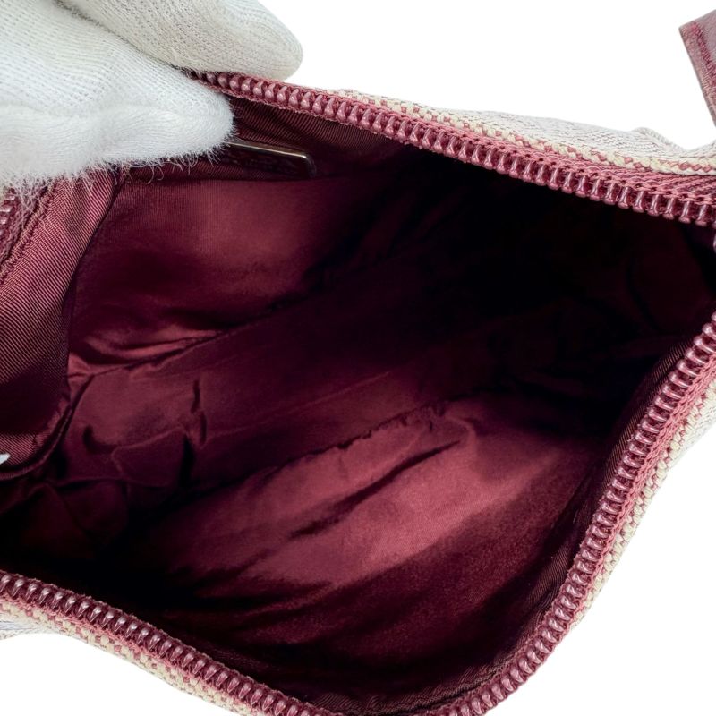 Prada Accessory Pouch Mini Handbag Ivory Wine Red Canvas