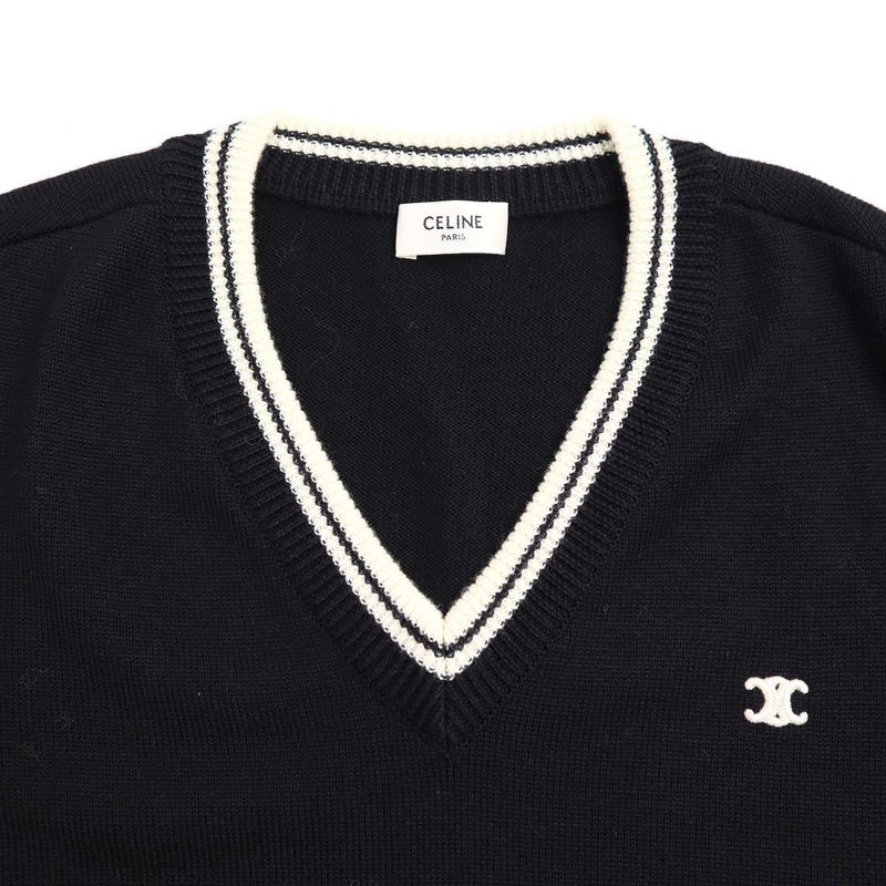 Celine Triomphe V-Neck Wool Knit Vest 2adck823y.38no Black XS