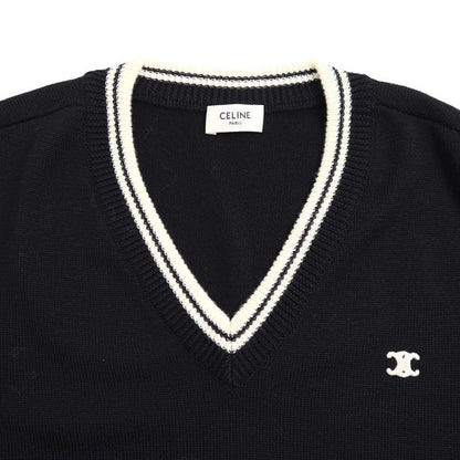 Celine Triomphe V-Neck Wool Knit Vest 2adck823y.38no Black XS