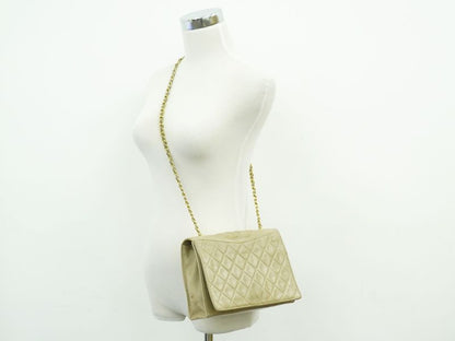 Authentic Chanel Matelasse Coco Mark Chain Shoulder Bag Lambskin Leather Beige