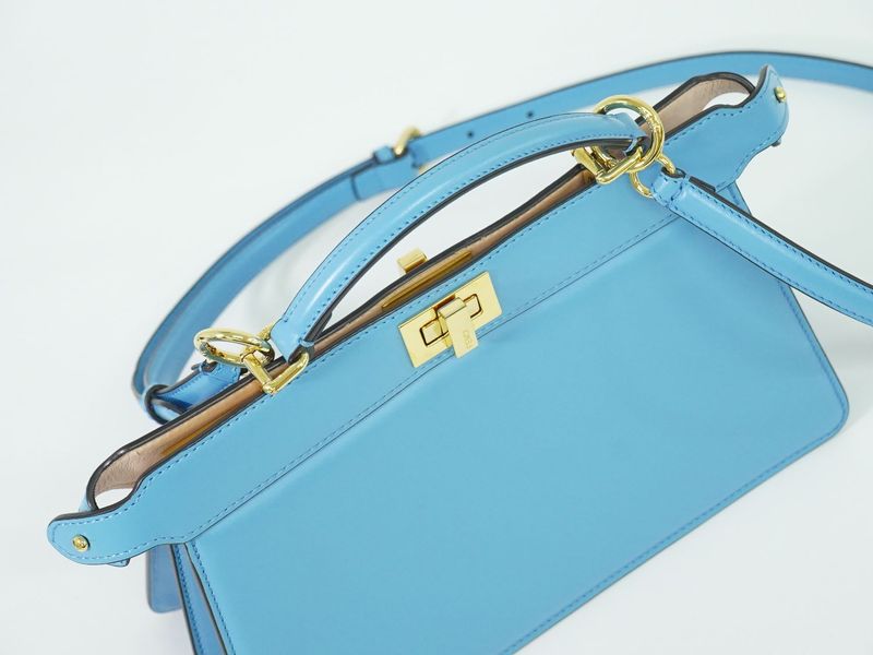 Authentic Fendi Peekaboo Icyou East West 2WAY Shoulder Bag Handbag Leather Blue