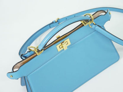 Authentic Fendi Peekaboo Icyou East West 2WAY Shoulder Bag Handbag Leather Blue