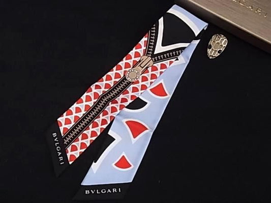 Bvlgari Bulgari Serpenti Silk Tulle Ribbon Scarf Ring Scarf Light Blue Gold