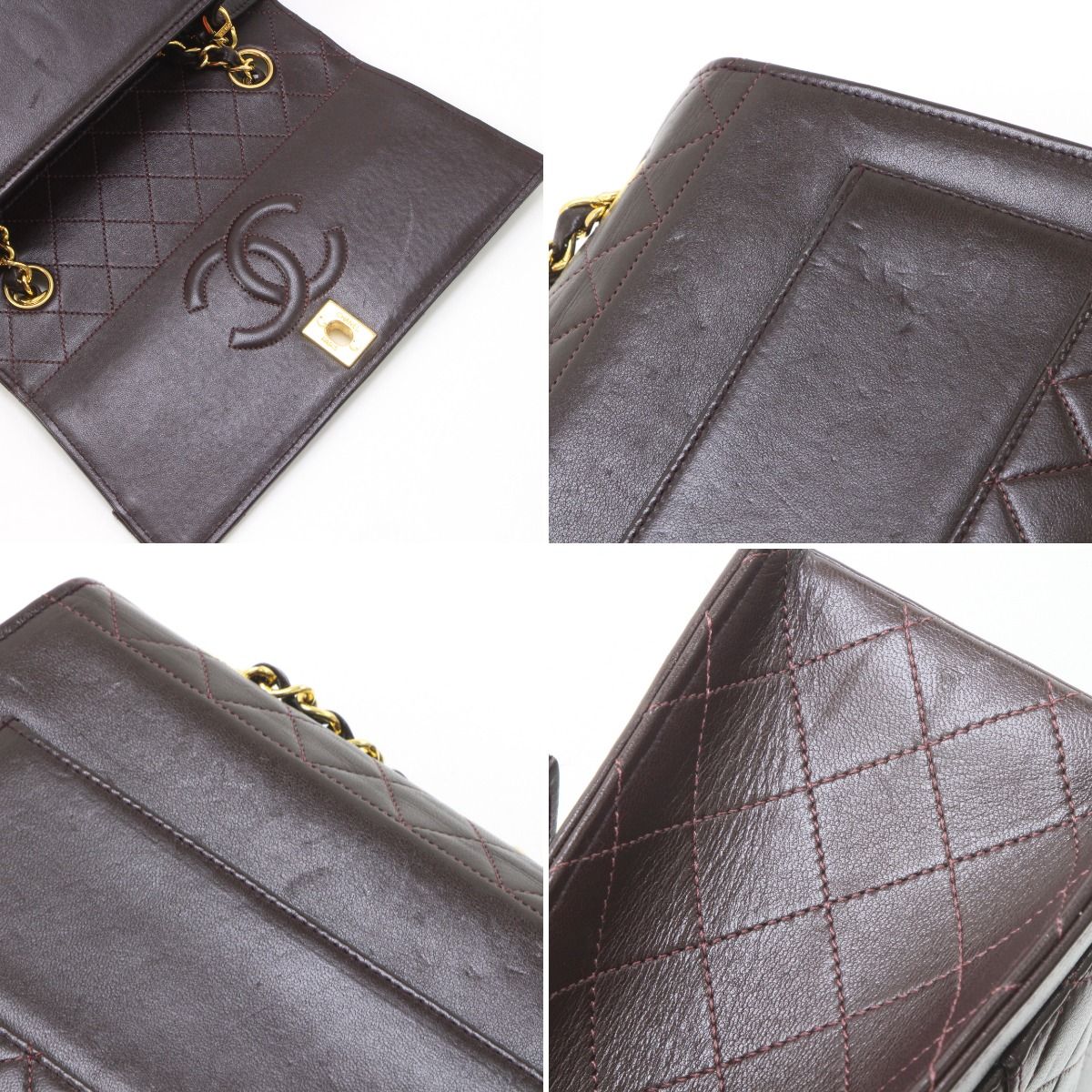 Chanel Matelasse Shoulder Bag Leather Dark Brown