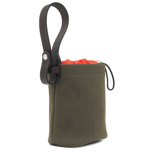 Hermes Pouch Dog Treat Pouch Cotton Canvas Leather Khaki and Foo Silver