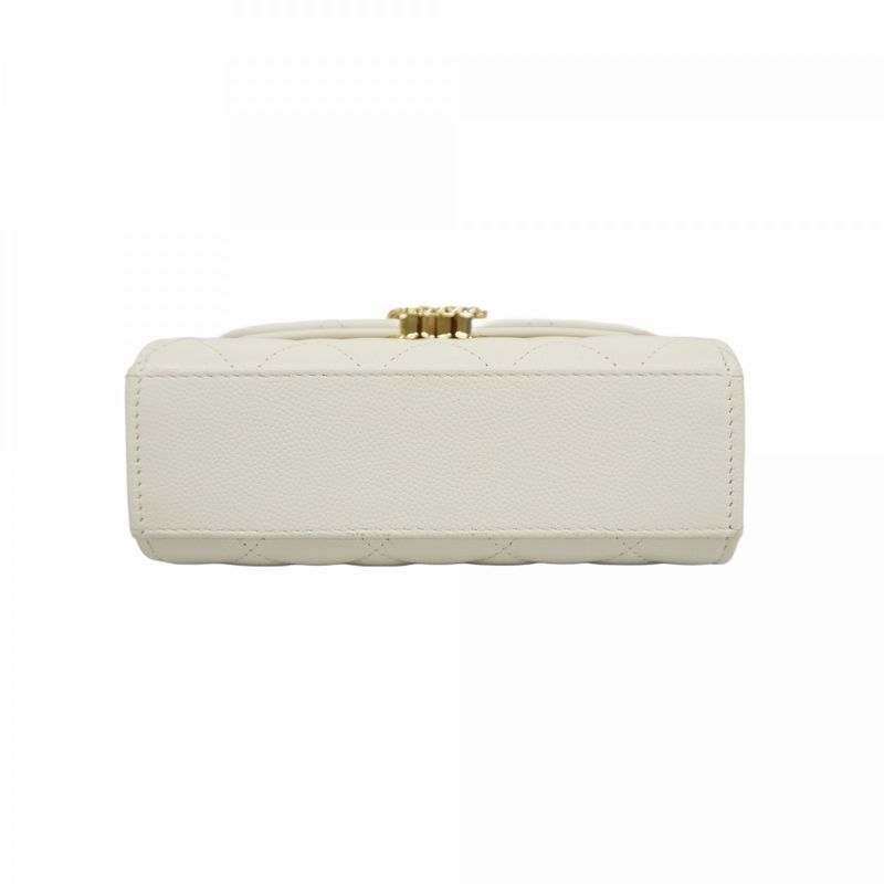 Chanel Handbag Matelasse Caviar Skin White Chien Pan Gold Hardware 2WAY Bag