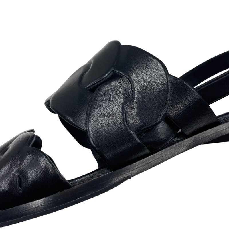 Hermes Grace Sandals Shoes Leather Black Flat Sandals