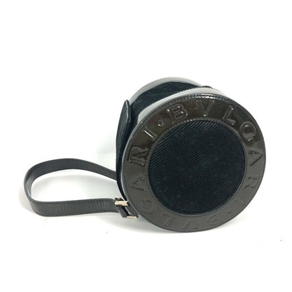 Bvlgari Bulgari Handbag Logomania Drum Tube Shape Suede Black