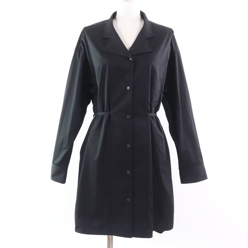 Hermes 2023 3h0633dv 100% Cotton Serie Buttons Shirt Dress With Belt Black 40