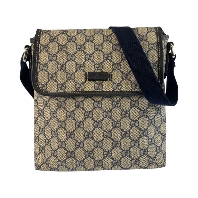 Gucci Gray Navy Silver Hardware GG Supreme Canvas 223666 Shoulder Bag Pochette
