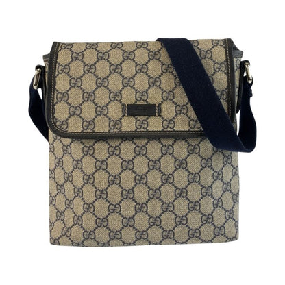Gucci Gray Navy Silver Hardware GG Supreme Canvas 223666 Shoulder Bag Pochette