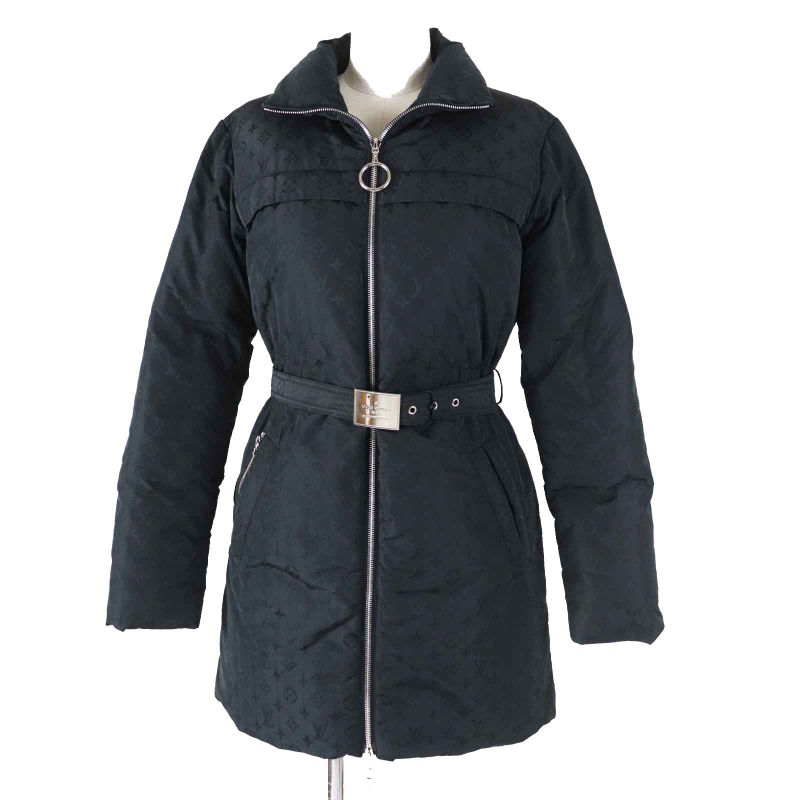 Louis Vuitton Ffco018flx Silk Blend With Belt Total Monogram Down Coat Black