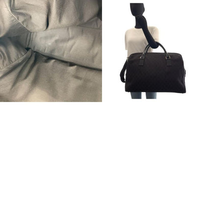 Gucci Dark Brown Silver Hardware GG Canvas/leather 196356 Boston Bag Unisex