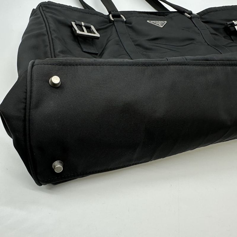 Prada Tote Handbag Black Nylon Tessuto Women Men Fashion Vintage
