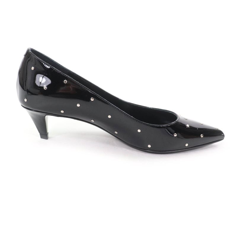Celine Studded Pointed Toe Patent Leather Pumps Black Silver Hardware 36.5 With