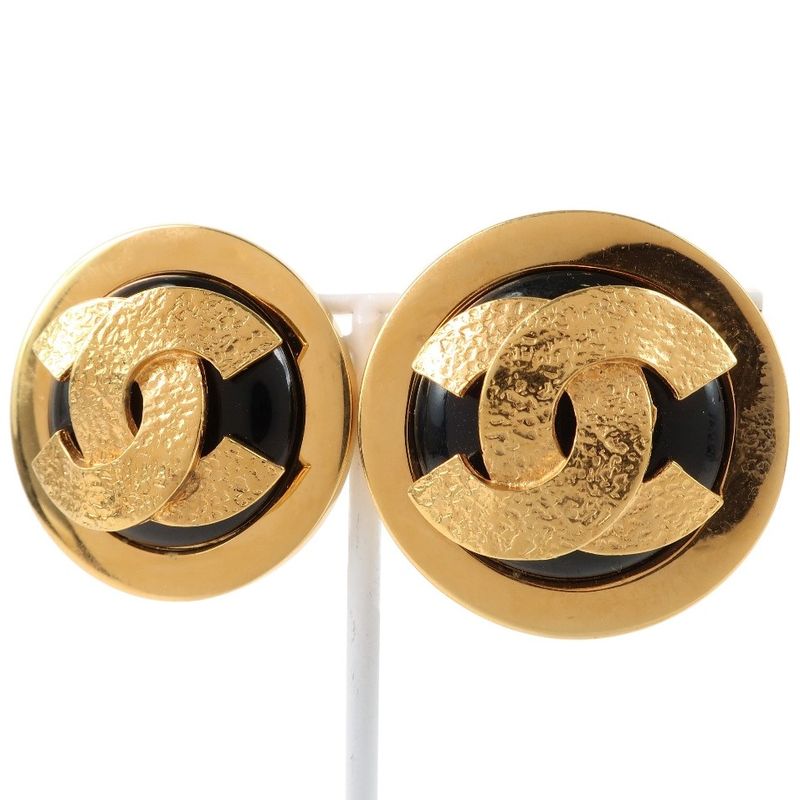Chanel Coco Mark Gold Plated Black Ladies 49.8g Earring