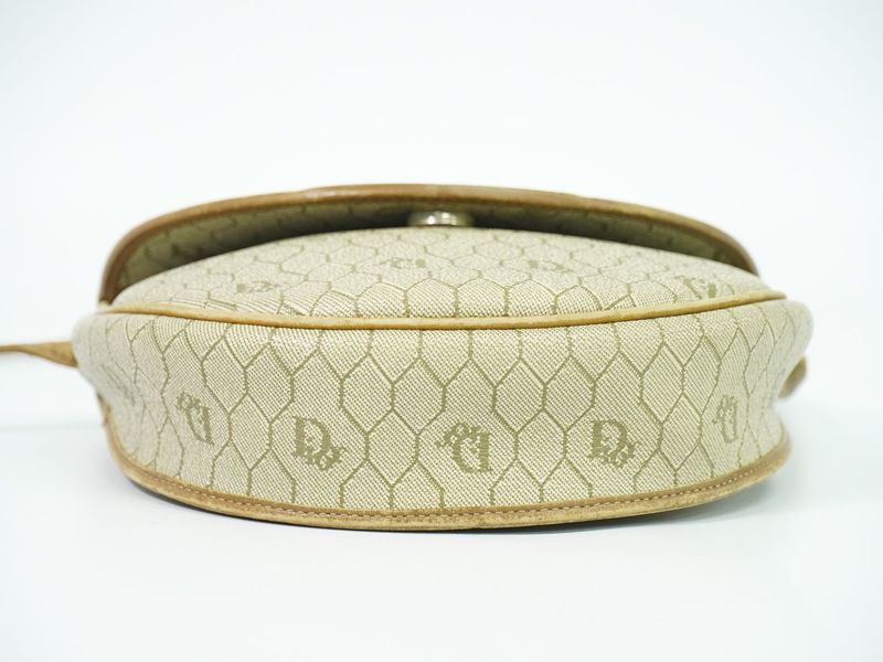 Authentic Christian DIOR Honeycomb Pattern Shoulder Bag Pochette PVC Beige Bag