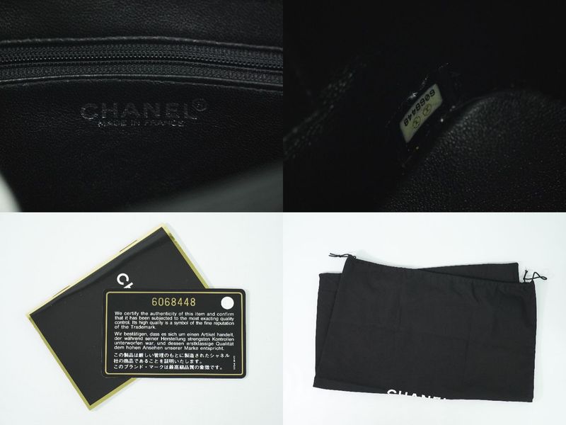 Authentic Chanel Coco Mark Revival Tote Handbag Caviar Skin Leather Black Coco