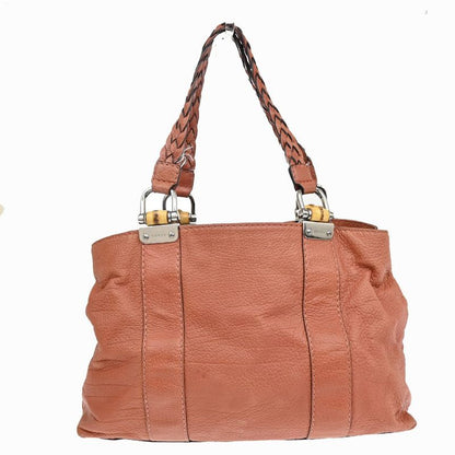 Gucci Bamboo Tote Shoulder Bag Leather Coral Pink 64ka752