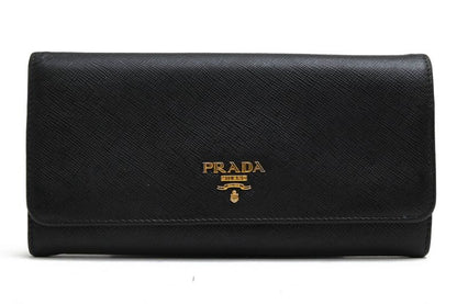 Prada Long Wallet Women Leather Genuine Black 1m1132 Saffiano Leather Long