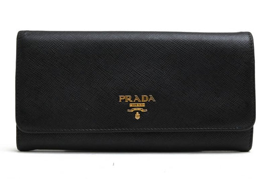 Prada Long Wallet Women Leather Genuine Black 1m1132 Saffiano Leather Long