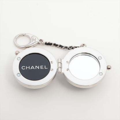 Chanel CC Logo Charm Line Stone Silver Mirror Key Holder Chain Ball