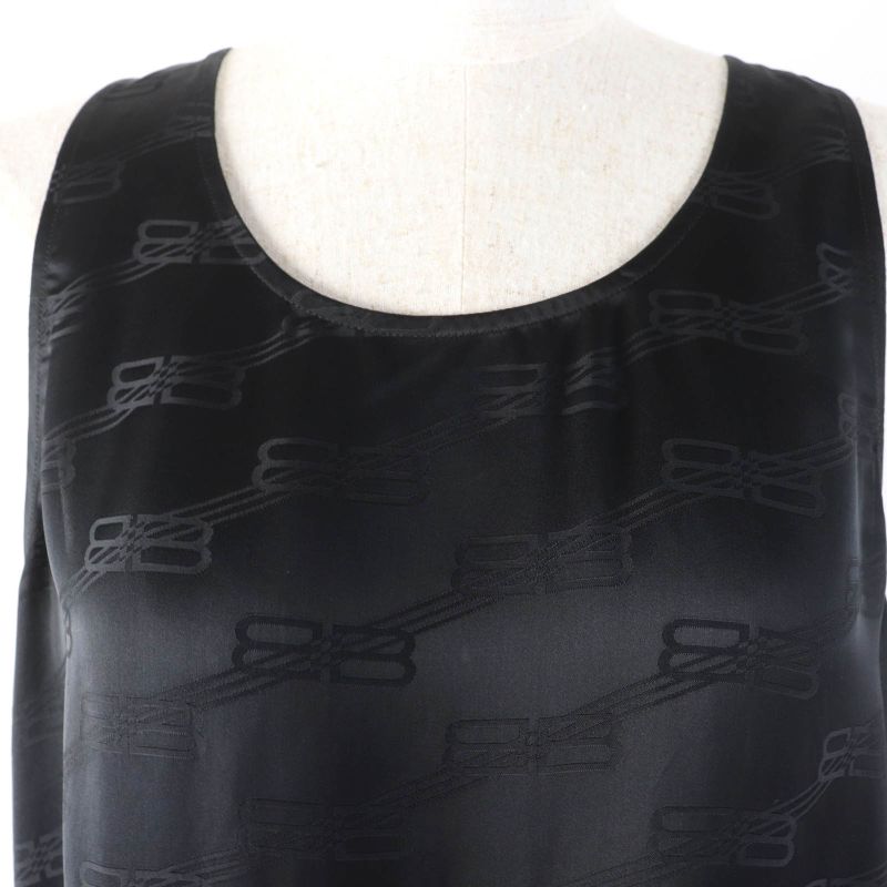 Balenciaga 23SS 746254 BB Logo Design Sleeveless Dress Black 36 Made In France