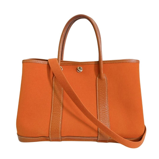Hermes Garden Party TPM Buffalo Toile Orange Leather Tote Bag Shoulder Handbag