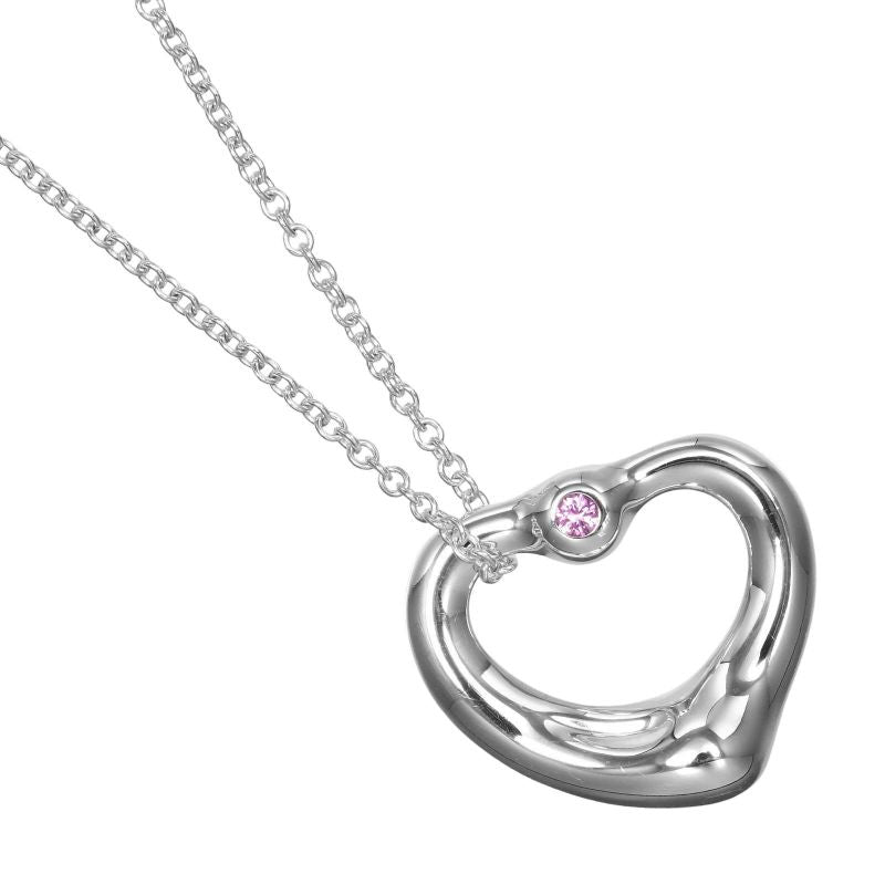 Tiffany & Co Open Heart 925 Silver And Pink Sapphire Ladies 3.64g Necklace