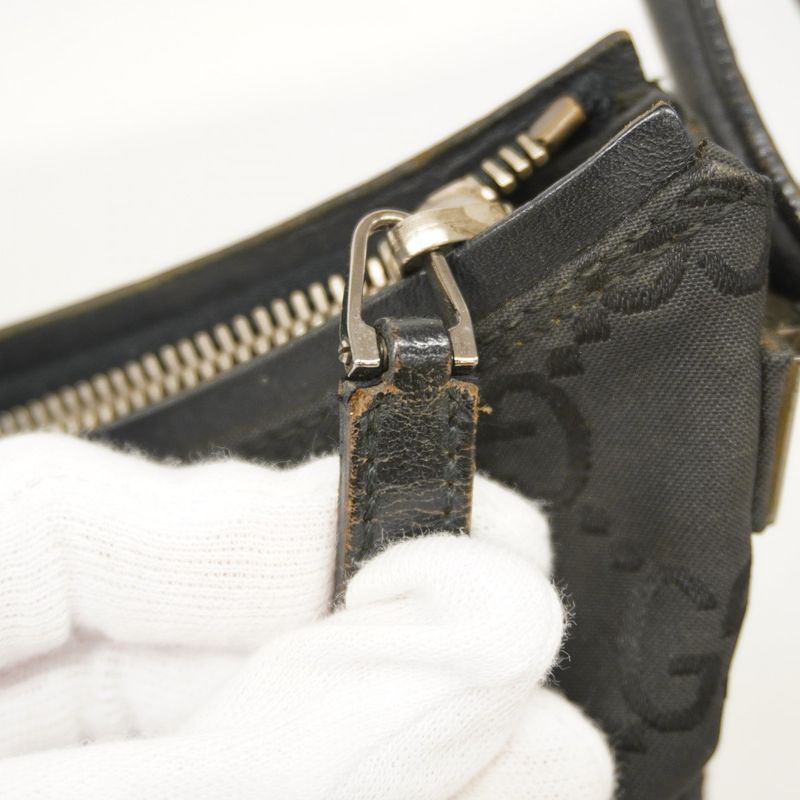 Gucci Shoulder Bag GG Nylon 001 3766 Nylon Black Silver Hardware Women