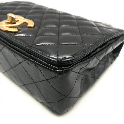 Chanel CC Logo Quilted Calf Enamel Full Flap Chain Shoulder Bag Black