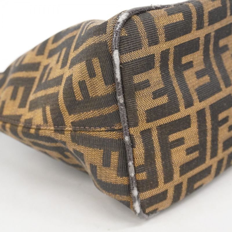 Fendi Handbag Zucca Nylon Canvas Brown Silver Hardware Women