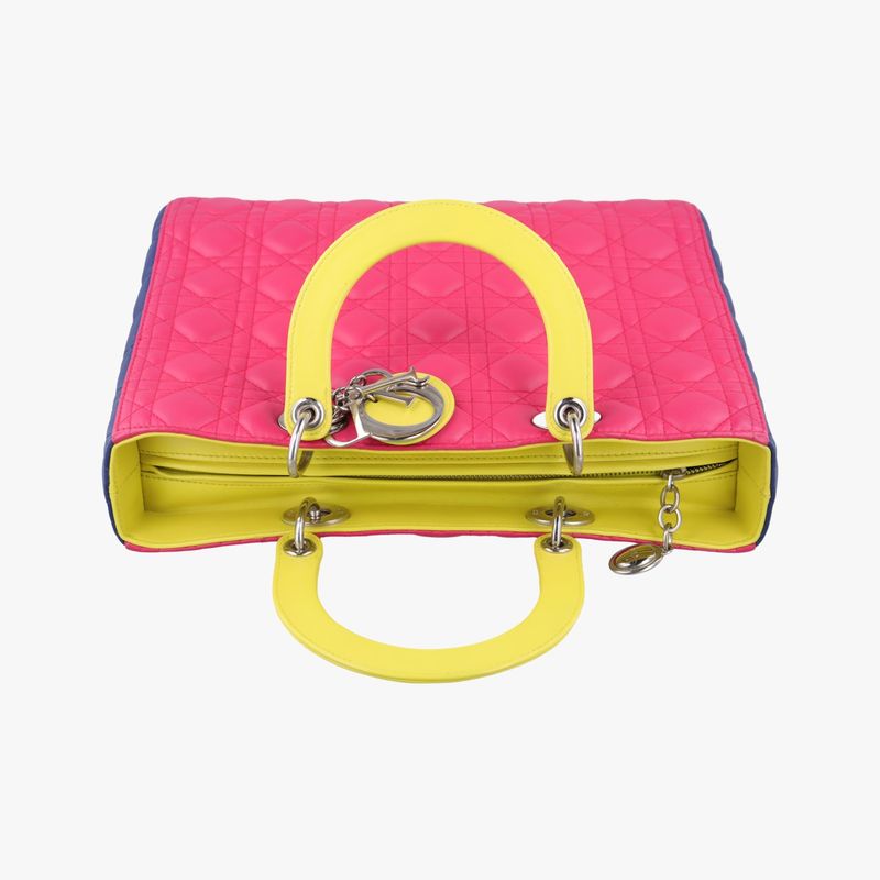 Christian Diorchristian Dior Lady Dior Rose Red And Yellow And Blue Lambskin