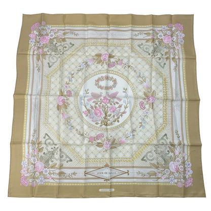 Hermes Large Scarf Silk Carre 90 JEUX DE Paille Straw Play Beige