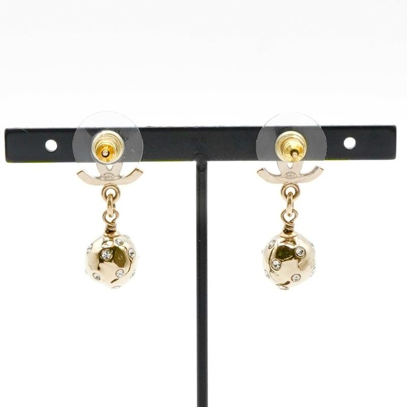 Chanel Earrings Earring Gold Coco Mark Rhinestone