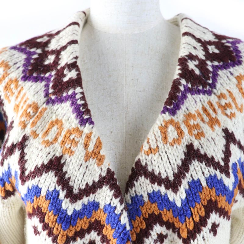 LOEWE D3279080sm Wool Alpaca Silk Cashmere Blend Argyle Knit Cardigan Ivory