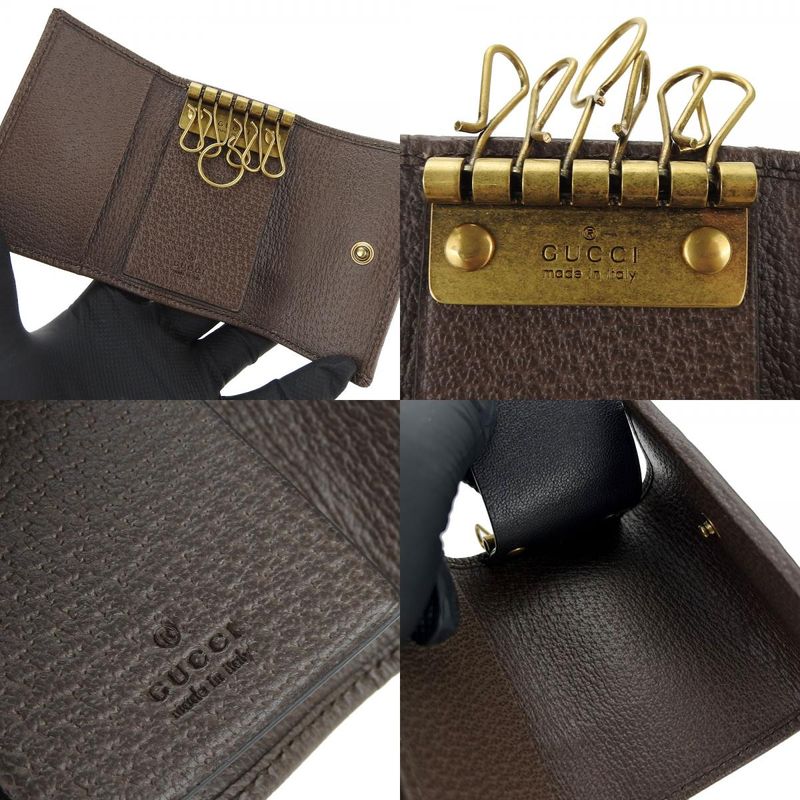 Gucci Key Case Off Deer 603732 Sherry GG Supreme Canvas Leather Beige Green Red